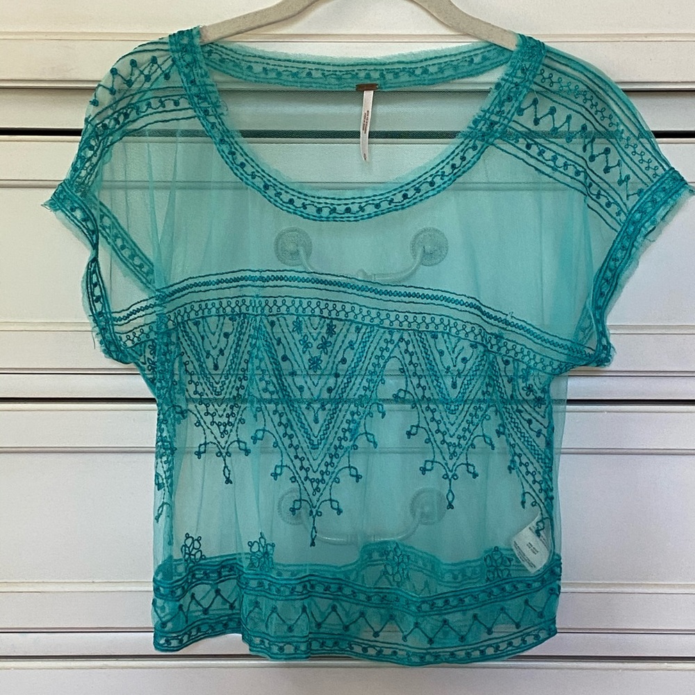 Free People Turquoise Mesh Top